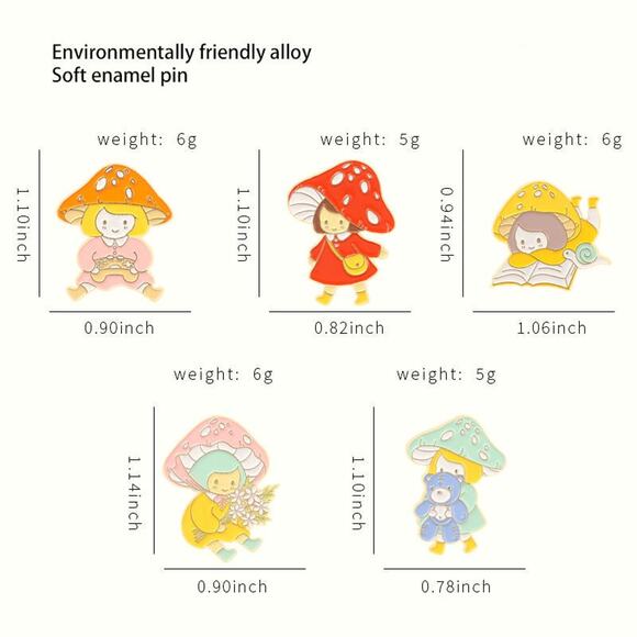 Blue Mushroom Cute Girls Enamel Pins 89-1 - Picture 7 of 7